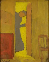 A mãe do artista abrindo uma porta